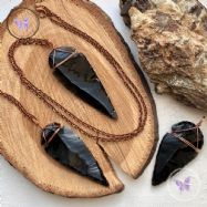 Black Obsidian Arrowhead Copper Pendant